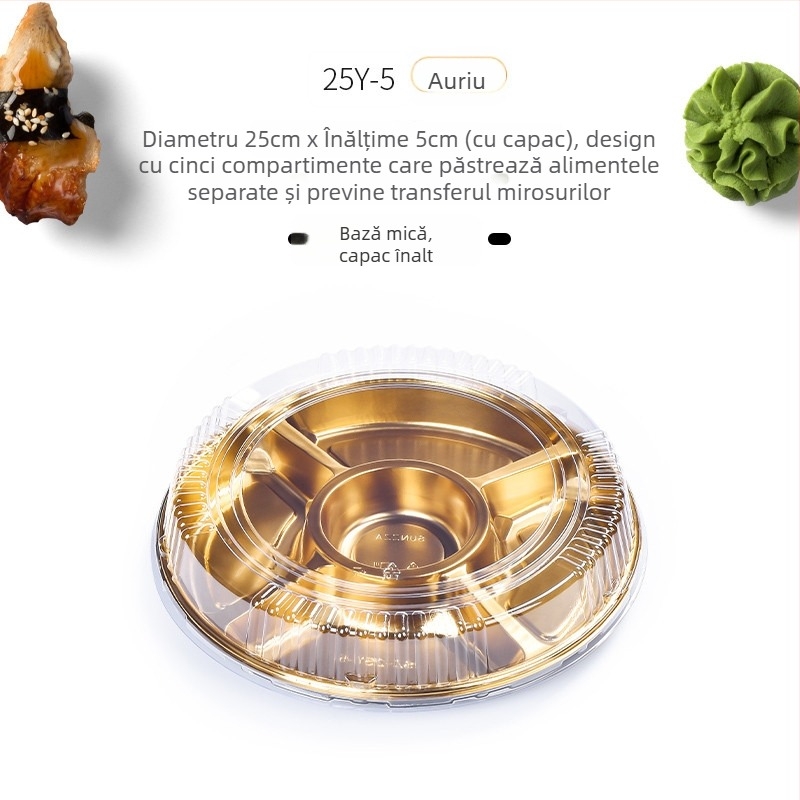 Cutie rotundă pentru sushi, pentru sashimi și livrare somon – de unică folosință, material degradabil, imprimare logo disponibilă, microunde indisponibil, biodegradabil: Nu