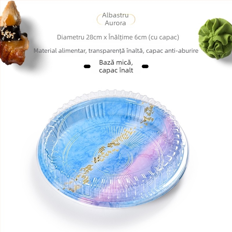 Cutie rotundă pentru sushi, pentru sashimi și livrare somon – de unică folosință, material degradabil, imprimare logo disponibilă, microunde indisponibil, biodegradabil: Nu