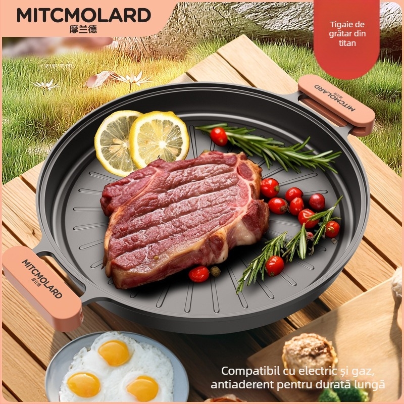 Tigaie rotundă teppanyaki din aliaj de titan – multifuncțională, portabilă, ușor de curățat