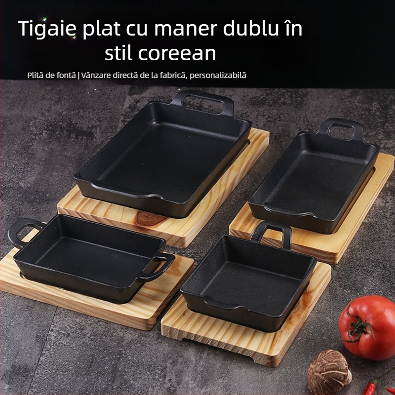 Placă teppanyaki din fontă pentru pește, pătrată, 1 kg, compatibilă cu inducția