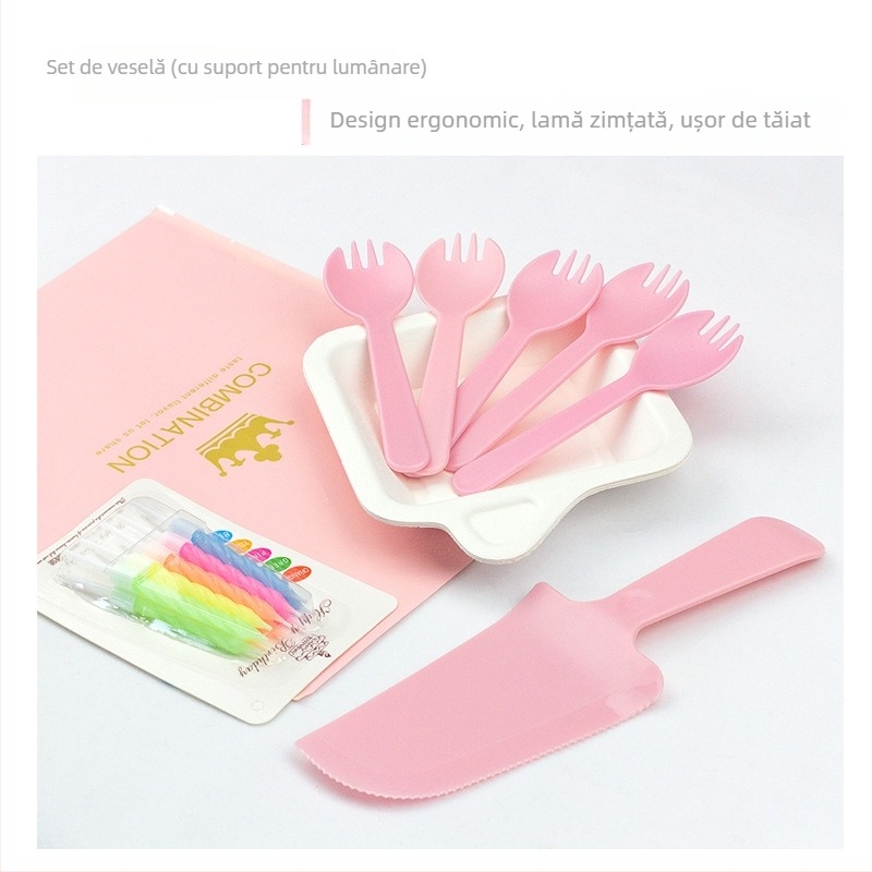 Set tacâmuri pentru tort, de unică folosință, patru piese: plastic, rotund, imprimare logo personalizabilă, durată de viață 3 ani, origine Hebei