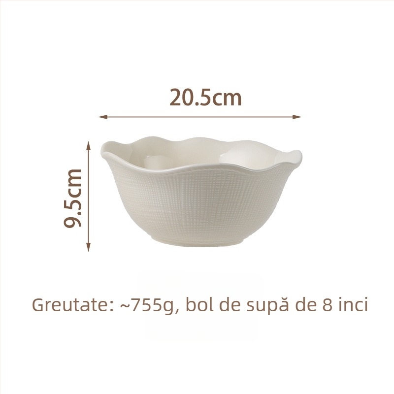 Set de veselă ceramică (boluri și farfurii) — design modern minimalist, culoare solidă cu luciu glazurat, sigur pentru microunde, personalizare disponibilă