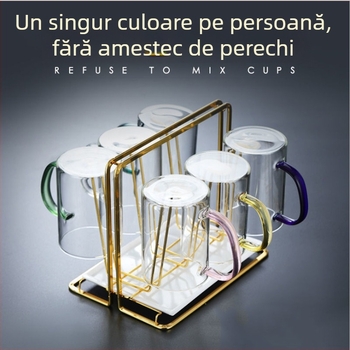 Set de pahare din sticlă cu mâner, rezistent la temperaturi înalte, cu un singur strat, cu logo tipărit, potrivit pentru lapte
