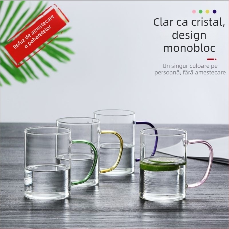 Set de pahare din sticlă cu mâner, rezistent la temperaturi înalte, cu un singur strat, cu logo tipărit, potrivit pentru lapte