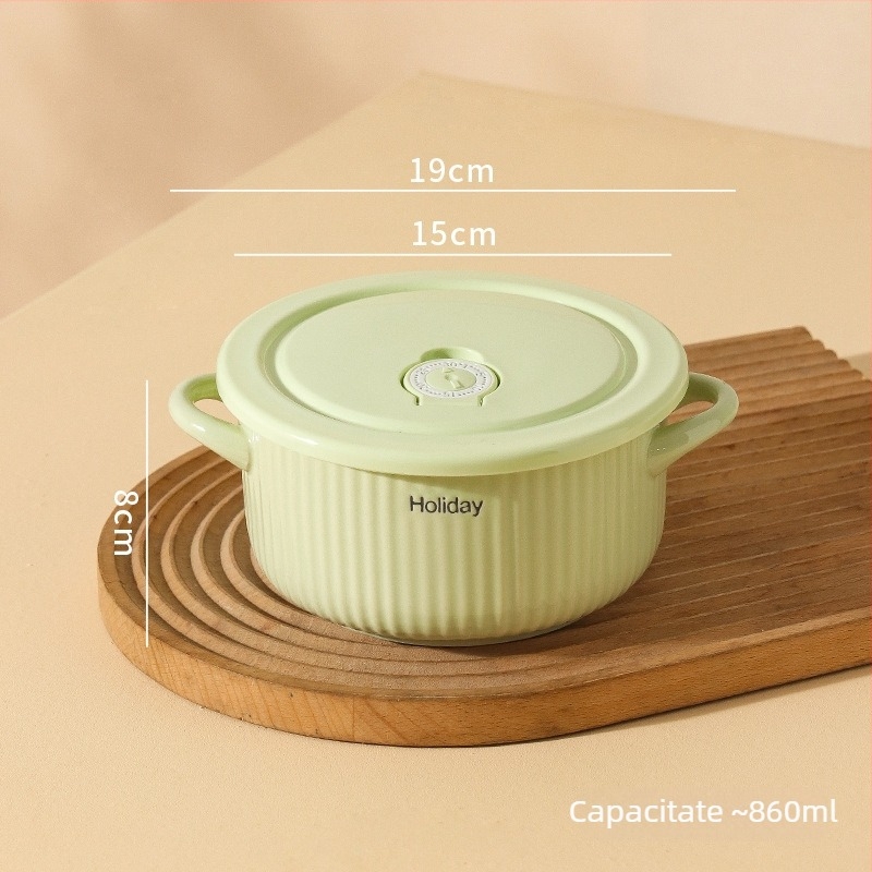 Cutie ceramică pentru prânz cu capac, etanșă, compatibilă cu microundele, 501-800 ml, rotundă