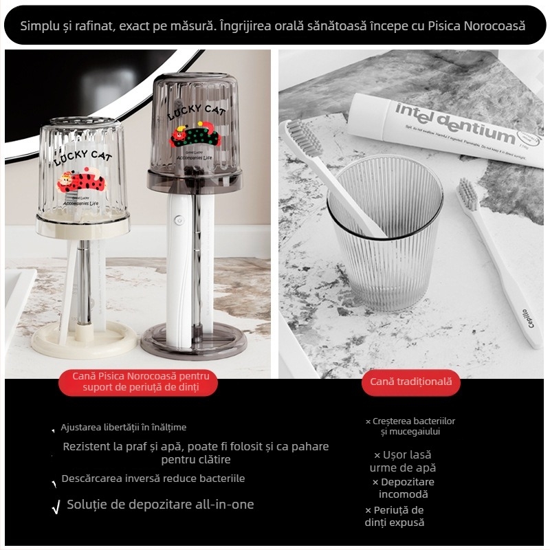 Raft pentru periuțe de dinți și pahare de clătire – Light Luxury, montaj pe birou, cupe simple/duble, 1 nivel, depozitare baie, materiale PS + oțel inoxidabil 304