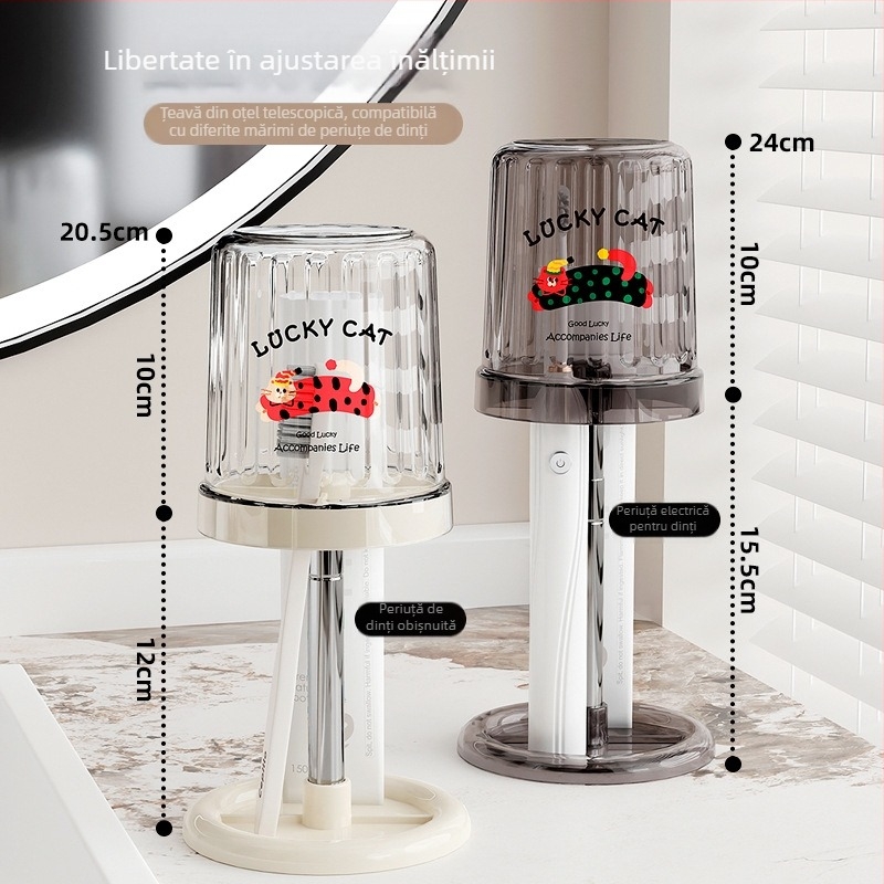 Raft pentru periuțe de dinți și pahare de clătire – Light Luxury, montaj pe birou, cupe simple/duble, 1 nivel, depozitare baie, materiale PS + oțel inoxidabil 304