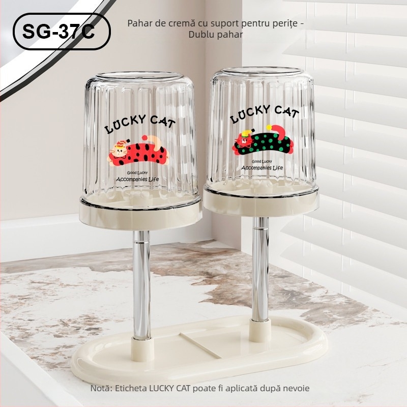 Raft pentru periuțe de dinți și pahare de clătire – Light Luxury, montaj pe birou, cupe simple/duble, 1 nivel, depozitare baie, materiale PS + oțel inoxidabil 304