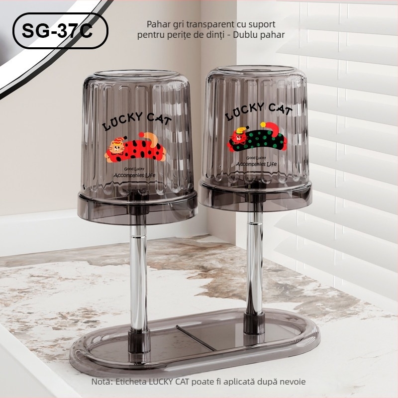 Raft pentru periuțe de dinți și pahare de clătire – Light Luxury, montaj pe birou, cupe simple/duble, 1 nivel, depozitare baie, materiale PS + oțel inoxidabil 304