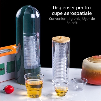Dispenser pentru pahare montat pe perete, din plastic, fără găuri, protecție împotriva prafului, capacitate 500