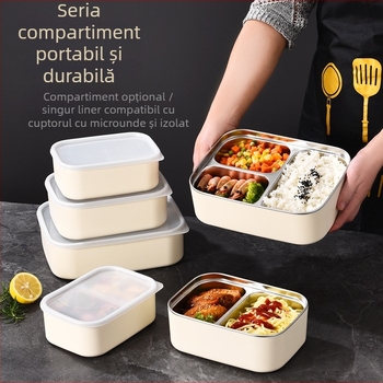 Cutie de prânz izolată din oțel inoxidabil 304, cu compartimente divizate, compatibilă cu microunde și sigilată