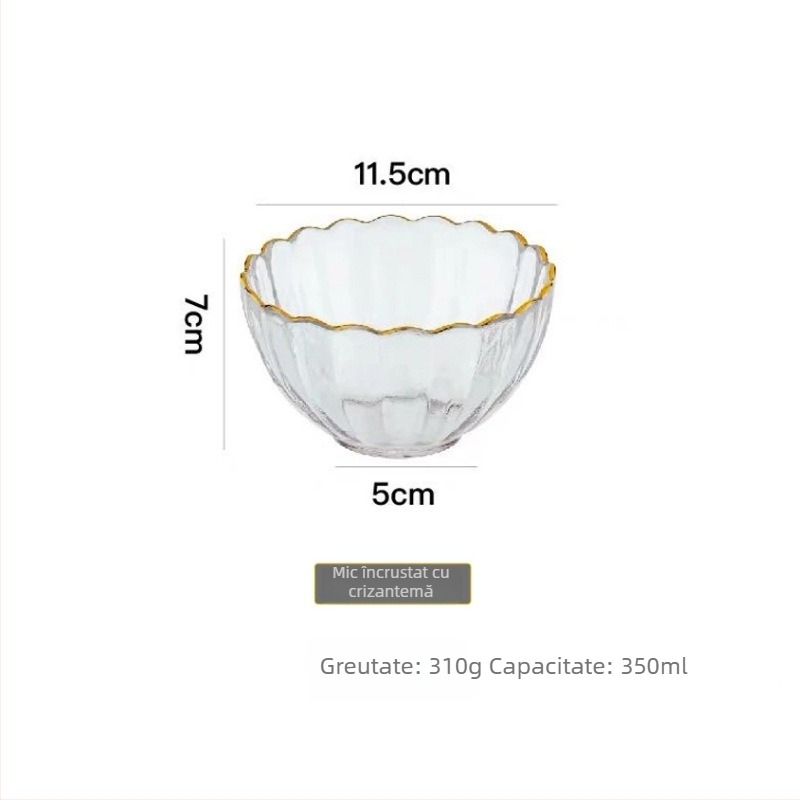 Set din sticlă cu farfurii și boluri, în formă de petale de floare, model dungat, include farfurii pentru fructe și desert, sticlă rezistentă la căldură