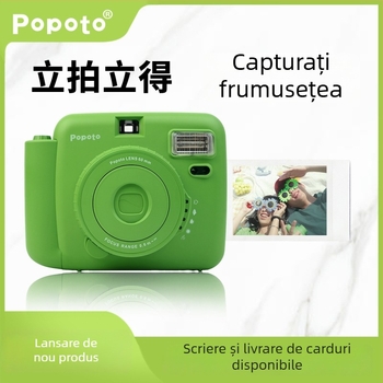 POPOTO MINI imprimantă foto portabilă în stil Polaroid — lansare 2024, corp din PC, autonomie baterie 3 ore, include cutie, manual, 2 baterii și șnur de purtare