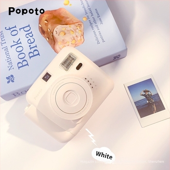 POPOTO MINI imprimantă foto portabilă în stil Polaroid — lansare 2024, corp din PC, autonomie baterie 3 ore, include cutie, manual, 2 baterii și șnur de purtare