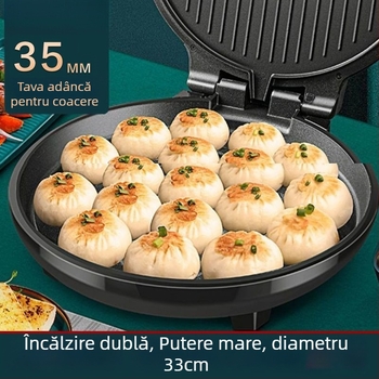 Tigaie electrică antiaderentă pentru clătite, încălzire dublă, 1200-1500W, diametru 28-32 cm