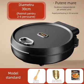 Tigaie electrică antiaderentă pentru clătite, încălzire dublă, 1200-1500W, diametru 28-32 cm