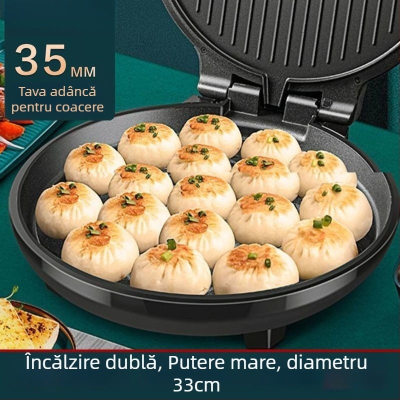 Tigaie electrică antiaderentă pentru clătite, încălzire dublă, 1200-1500W, diametru 28-32 cm