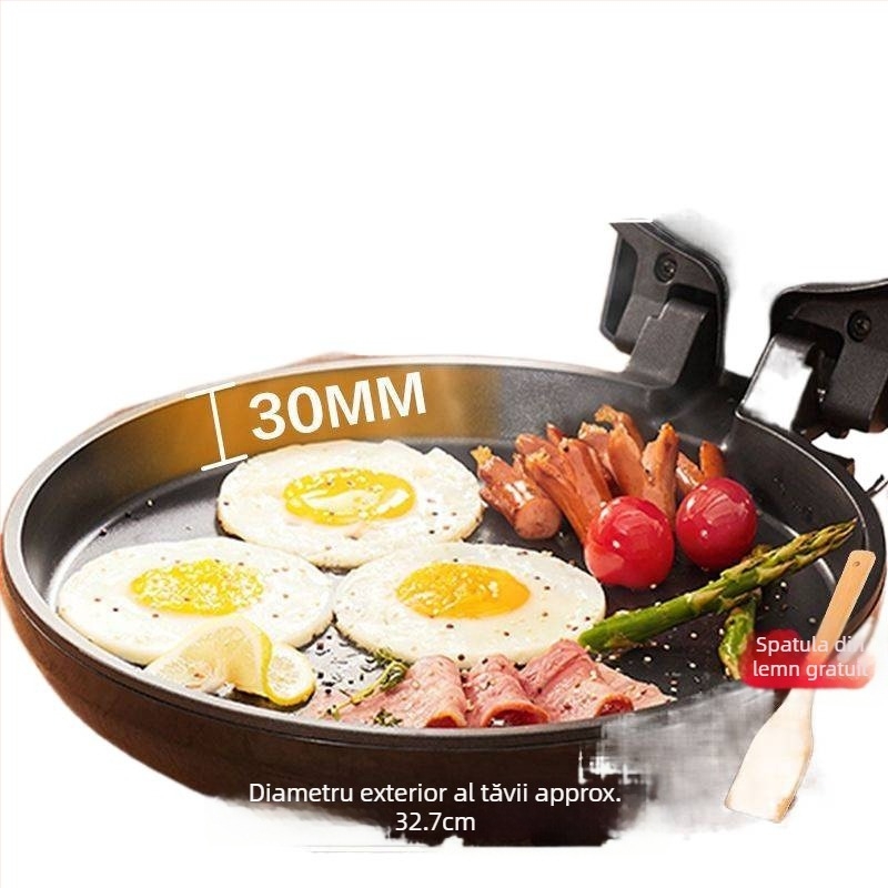 Tigaie electrică antiaderentă pentru clătite, încălzire dublă, 1200-1500W, diametru 28-32 cm