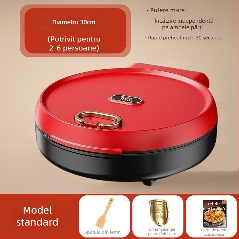 Tigaie electrică antiaderentă pentru clătite, încălzire dublă, 1200-1500W, diametru 28-32 cm