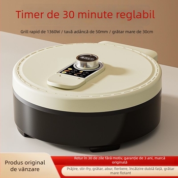 Tigaie electrică pentru clătite crepe pan, încălzire pe o singură parte, adâncime ≥35 mm, putere 1200–1500 W, control prin buton