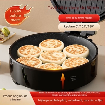 Tigaie electrică pentru clătite crepe pan, încălzire pe o singură parte, adâncime ≥35 mm, putere 1200–1500 W, control prin buton