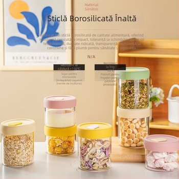 Cutie prânz din sticlă borosilikat – compatibilă cu microunde, etanșă, formă rotundă