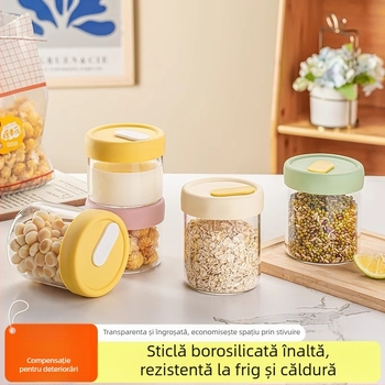 Cutie prânz din sticlă borosilikat – compatibilă cu microunde, etanșă, formă rotundă