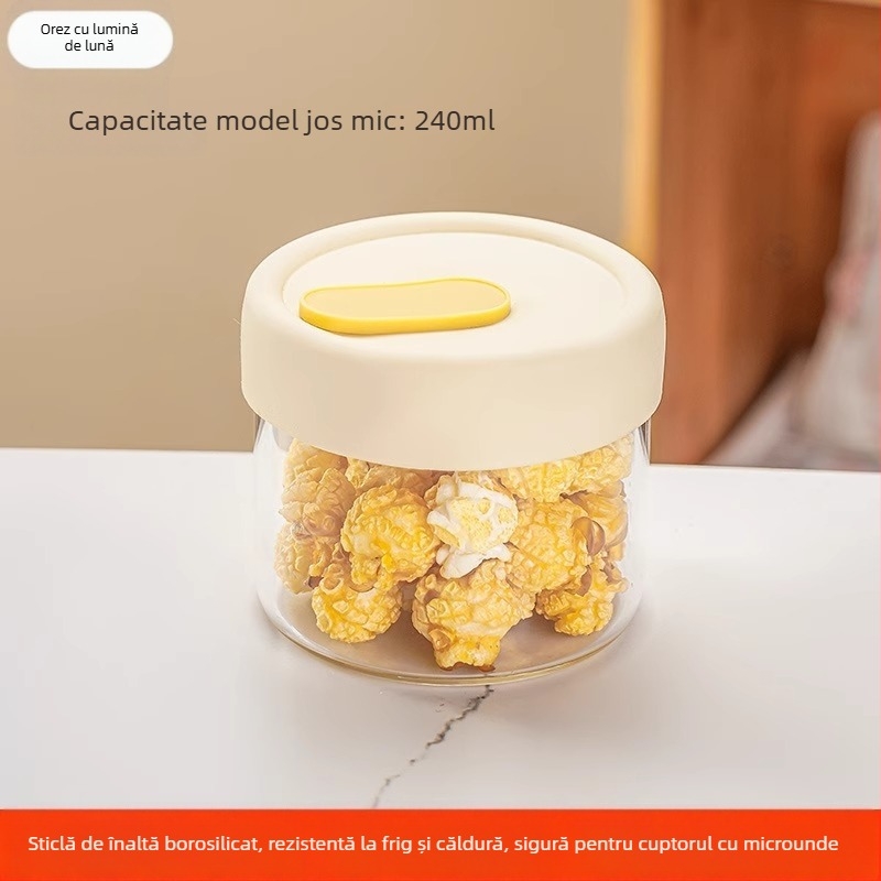 Cutie prânz din sticlă borosilikat – compatibilă cu microunde, etanșă, formă rotundă