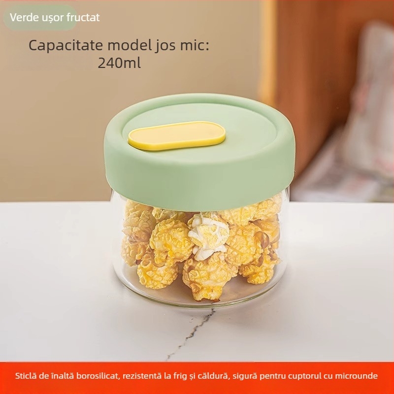 Cutie prânz din sticlă borosilikat – compatibilă cu microunde, etanșă, formă rotundă