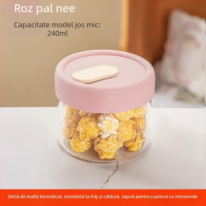 Cutie prânz din sticlă borosilikat – compatibilă cu microunde, etanșă, formă rotundă