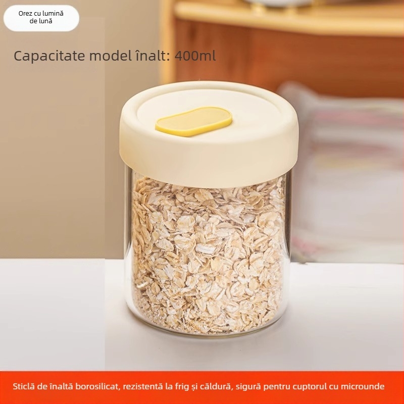 Cutie prânz din sticlă borosilikat – compatibilă cu microunde, etanșă, formă rotundă