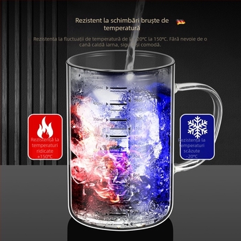 Cupa de măsurat din sticlă borosilicată cu scară, rezistentă la căldură, compatibilă cu microundele, cu capac