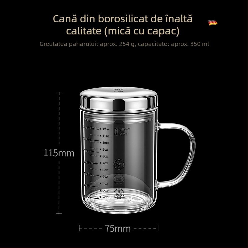 Cupa de măsurat din sticlă borosilicată cu scară, rezistentă la căldură, compatibilă cu microundele, cu capac