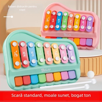 Instrument de percuție manual cu opt tonuri, două în unu – jucărie metalică de pian pentru învățare timpurie (4–6 ani)