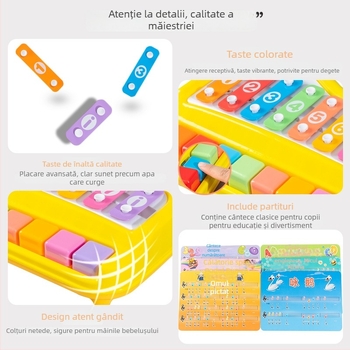 Instrument de percuție manual cu opt tonuri, două în unu – jucărie metalică de pian pentru învățare timpurie (4–6 ani)