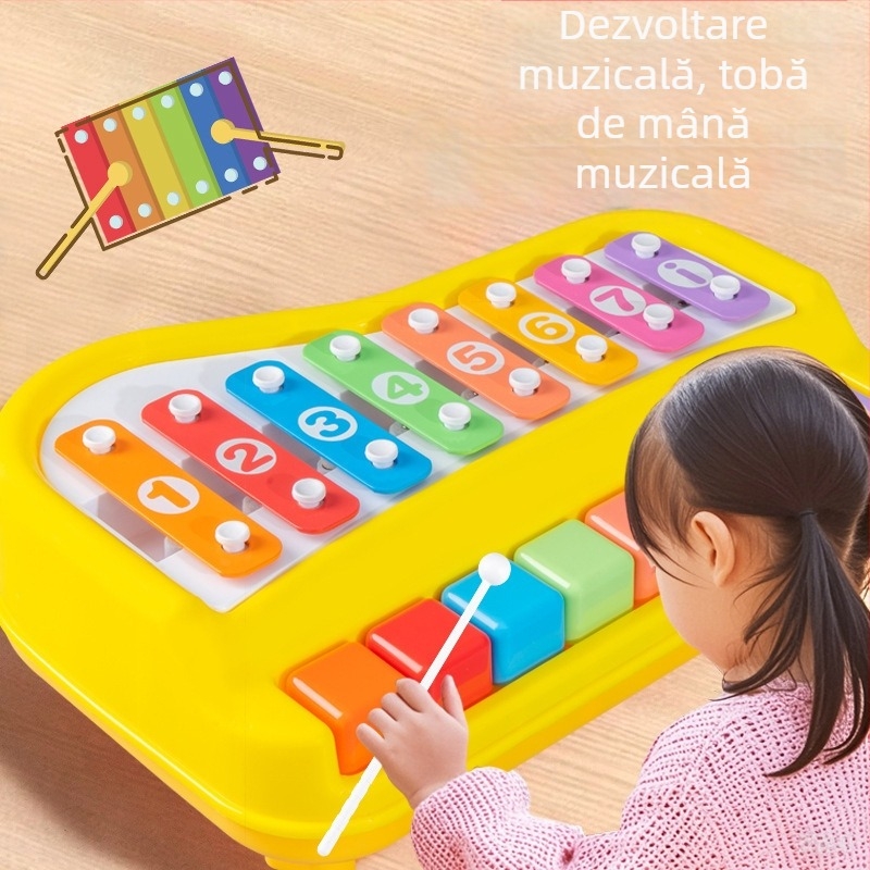 Instrument de percuție manual cu opt tonuri, două în unu – jucărie metalică de pian pentru învățare timpurie (4–6 ani)