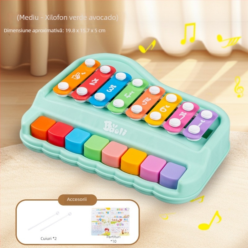 Instrument de percuție manual cu opt tonuri, două în unu – jucărie metalică de pian pentru învățare timpurie (4–6 ani)