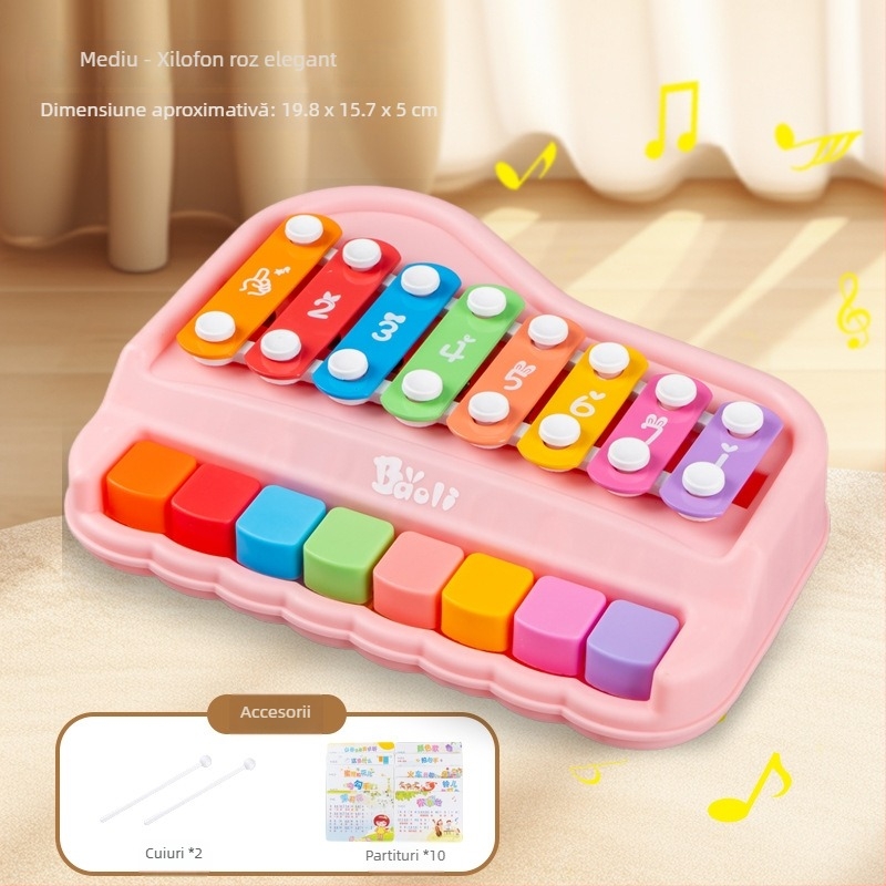 Instrument de percuție manual cu opt tonuri, două în unu – jucărie metalică de pian pentru învățare timpurie (4–6 ani)