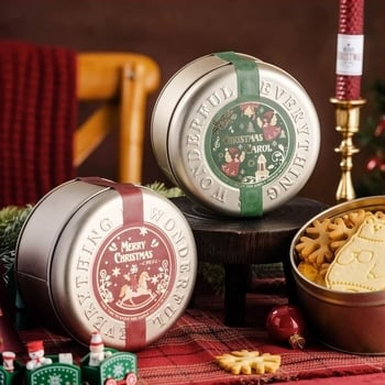 Cutie rotundă din tablă, model 13570, cutie cadou, grosime perete 0,23 mm, biscuiți