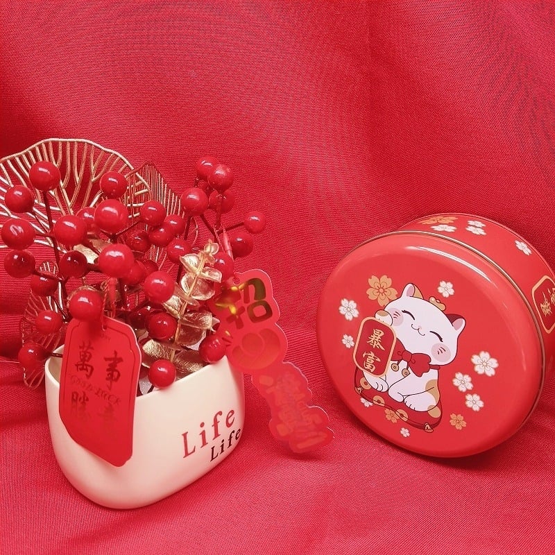 Cutie rotundă din tablă, model 13570, cutie cadou, grosime perete 0,23 mm, biscuiți