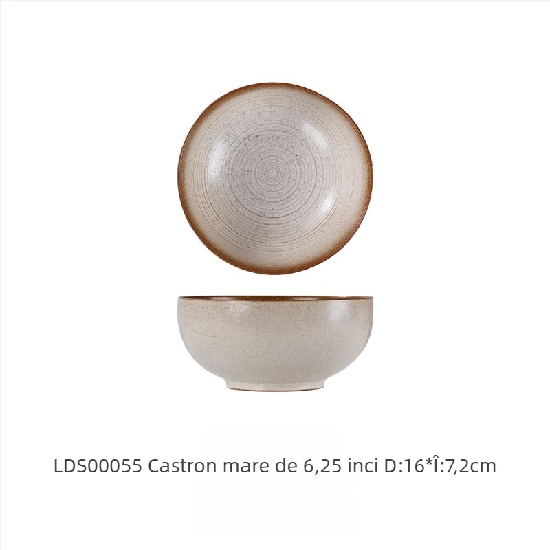 Set ceramic din porțelan întărit, glazură kiln-glazed, stil retro lux, model ce imită arderea lemnului, compatibil cu microunde, personalizabil