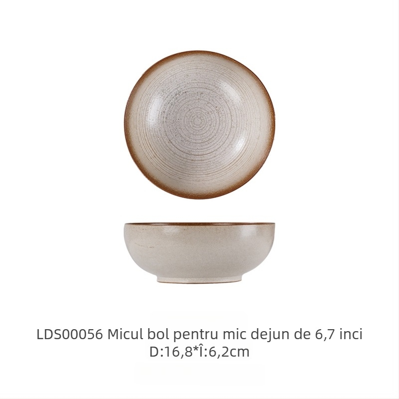 Set ceramic din porțelan întărit, glazură kiln-glazed, stil retro lux, model ce imită arderea lemnului, compatibil cu microunde, personalizabil