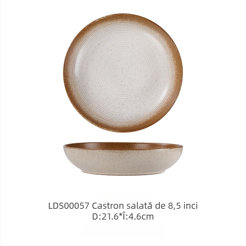 Set ceramic din porțelan întărit, glazură kiln-glazed, stil retro lux, model ce imită arderea lemnului, compatibil cu microunde, personalizabil