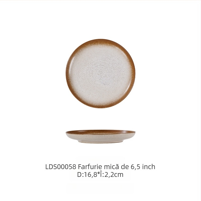 Set ceramic din porțelan întărit, glazură kiln-glazed, stil retro lux, model ce imită arderea lemnului, compatibil cu microunde, personalizabil