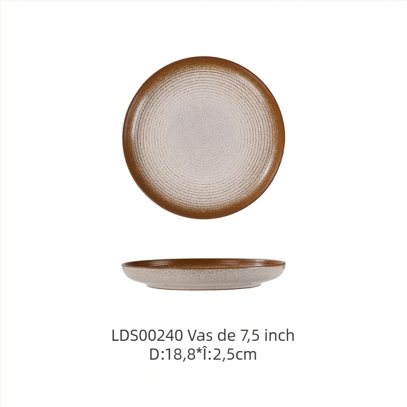 Set ceramic din porțelan întărit, glazură kiln-glazed, stil retro lux, model ce imită arderea lemnului, compatibil cu microunde, personalizabil