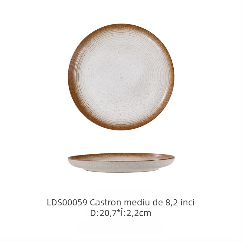 Set ceramic din porțelan întărit, glazură kiln-glazed, stil retro lux, model ce imită arderea lemnului, compatibil cu microunde, personalizabil