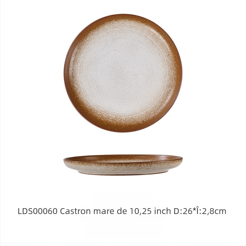 Set ceramic din porțelan întărit, glazură kiln-glazed, stil retro lux, model ce imită arderea lemnului, compatibil cu microunde, personalizabil