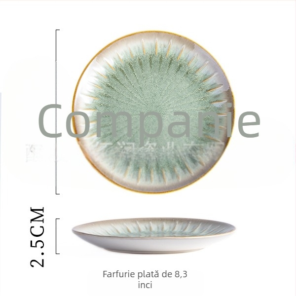 Set de veselă din porțelan cu glazură subglazură – farfurii rotunde cu relief, compatibil cu microunde, fabricat în Li Ling