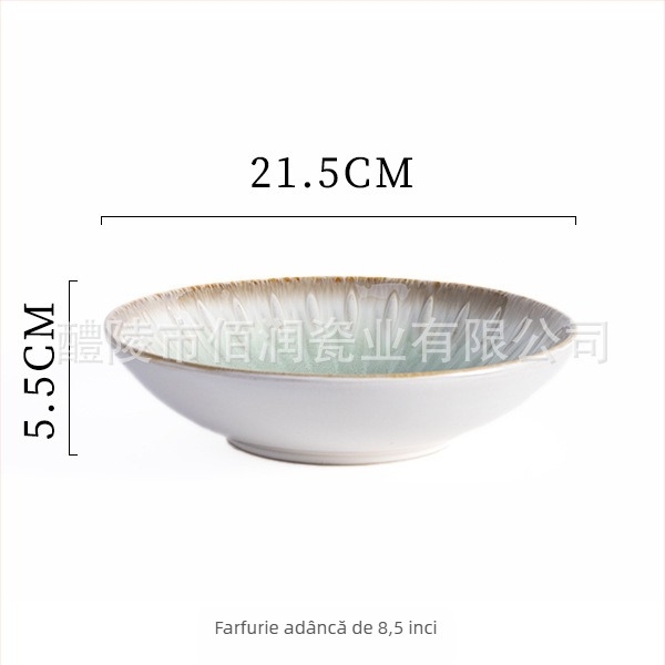 Set de veselă din porțelan cu glazură subglazură – farfurii rotunde cu relief, compatibil cu microunde, fabricat în Li Ling