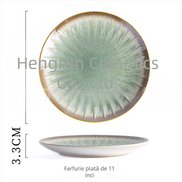 Set de veselă din porțelan cu glazură subglazură – farfurii rotunde cu relief, compatibil cu microunde, fabricat în Li Ling